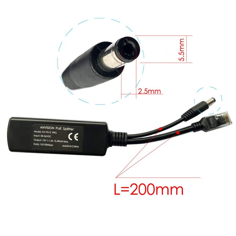 ANVISION 4-Pack Active 48V to 12V PoE Splitter Adapter, Plug 5.5mm x 2.5mm, IEEE 802.3af Compliant 10/100Mbps - Image 4